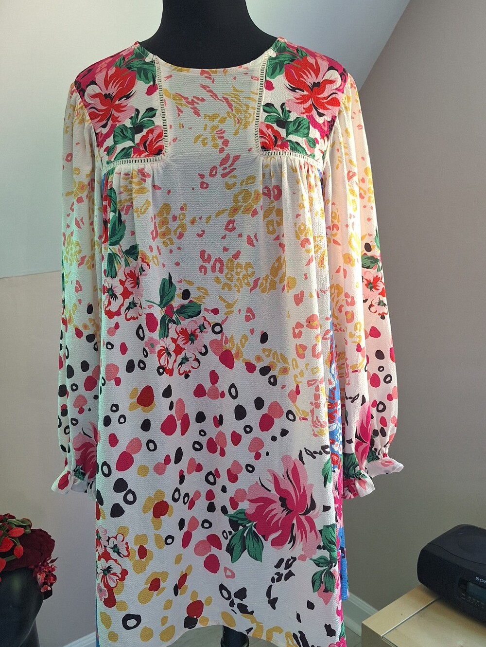 Umgee Pink & Green Floral Mix Tunic Dress Medium EUC